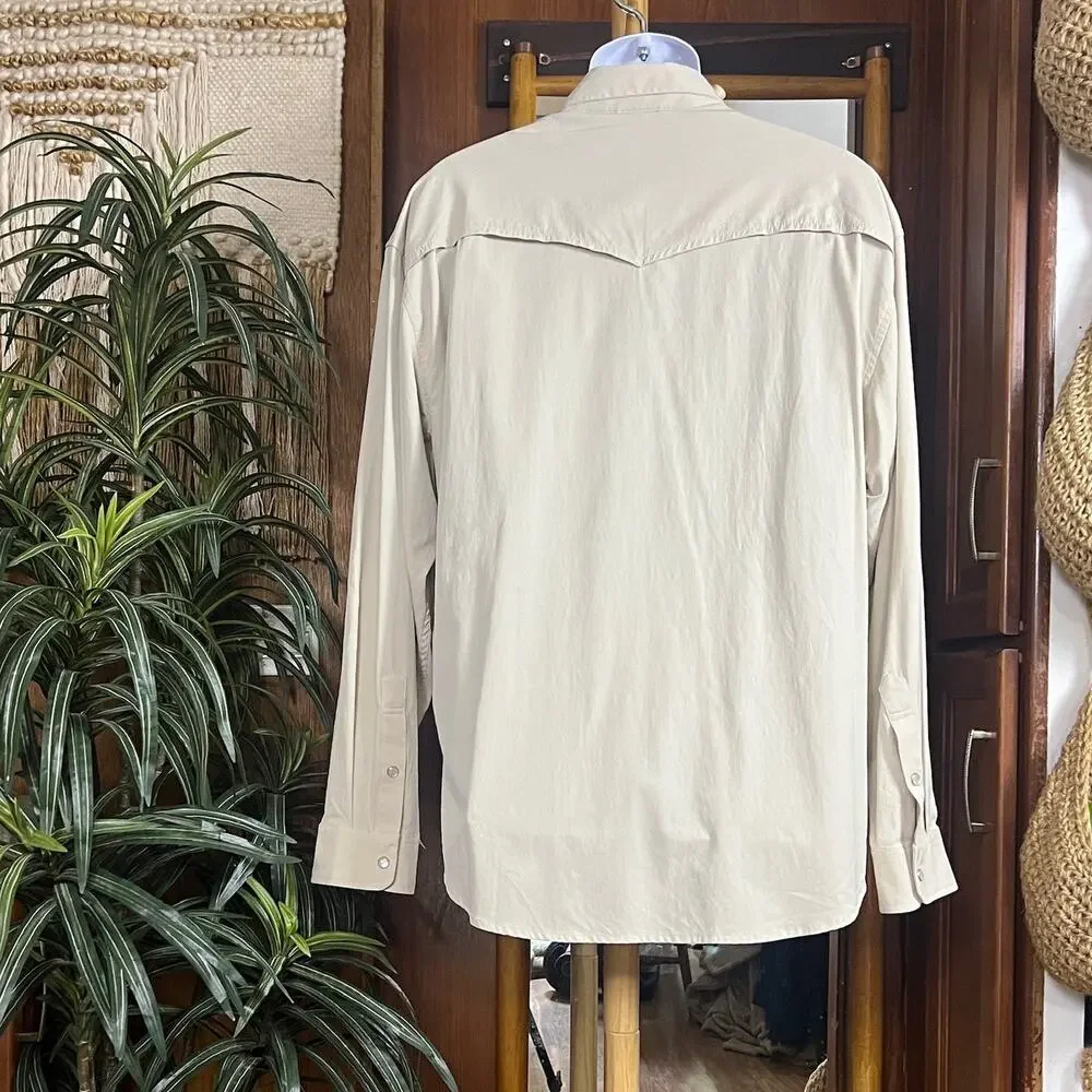 Poncho Pecos Pearl Snap Shirt Mens XL L/S Khaki Tan Western Fishing Performance - Picture 3 of 16
